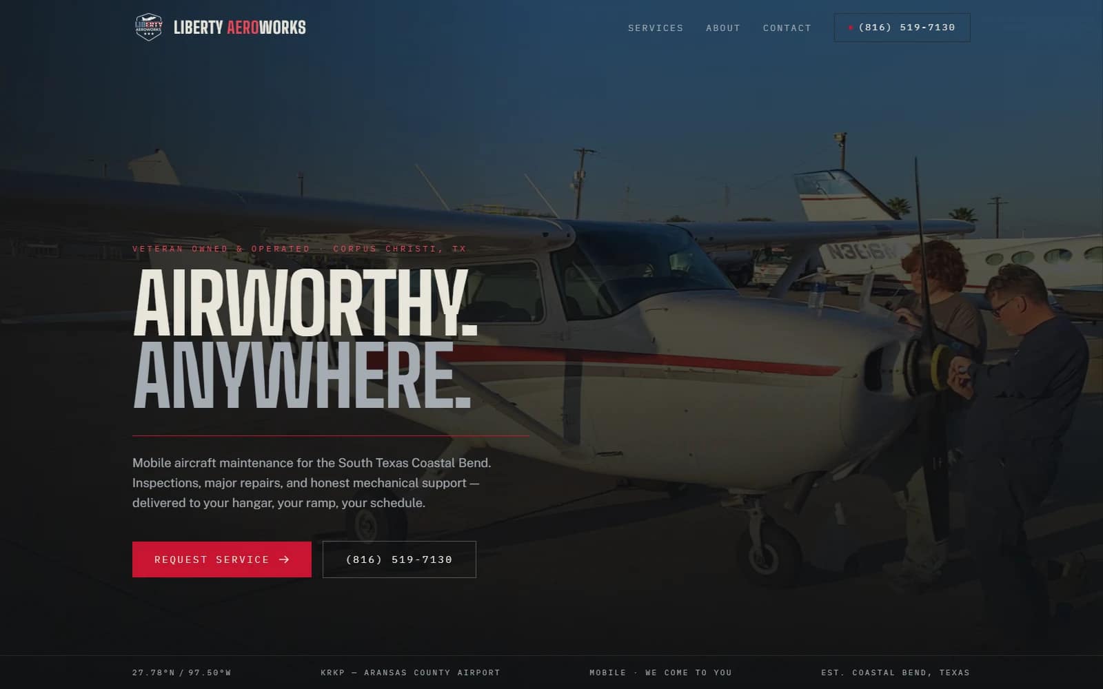 Liberty AeroWorks website designed and built by KumoKodo Studio