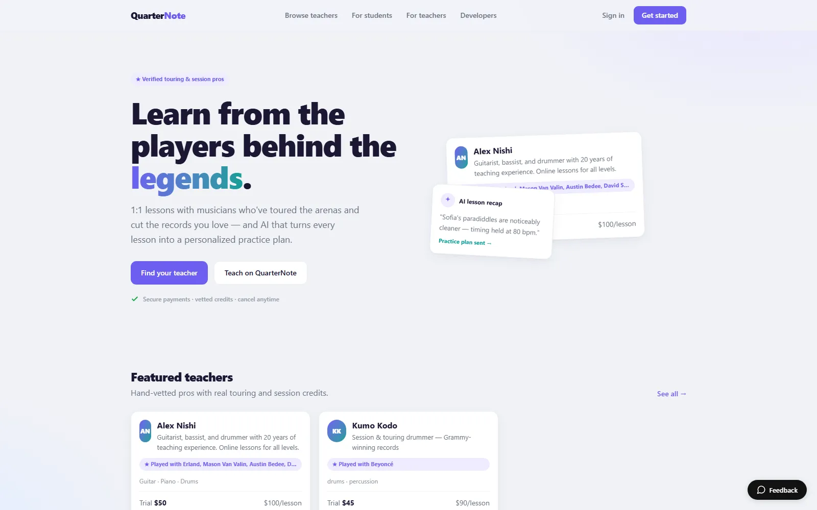 QuarterNote product interface
