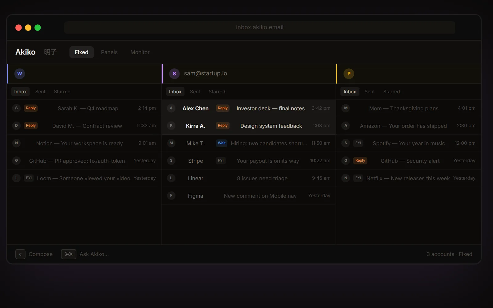Akiko product interface
