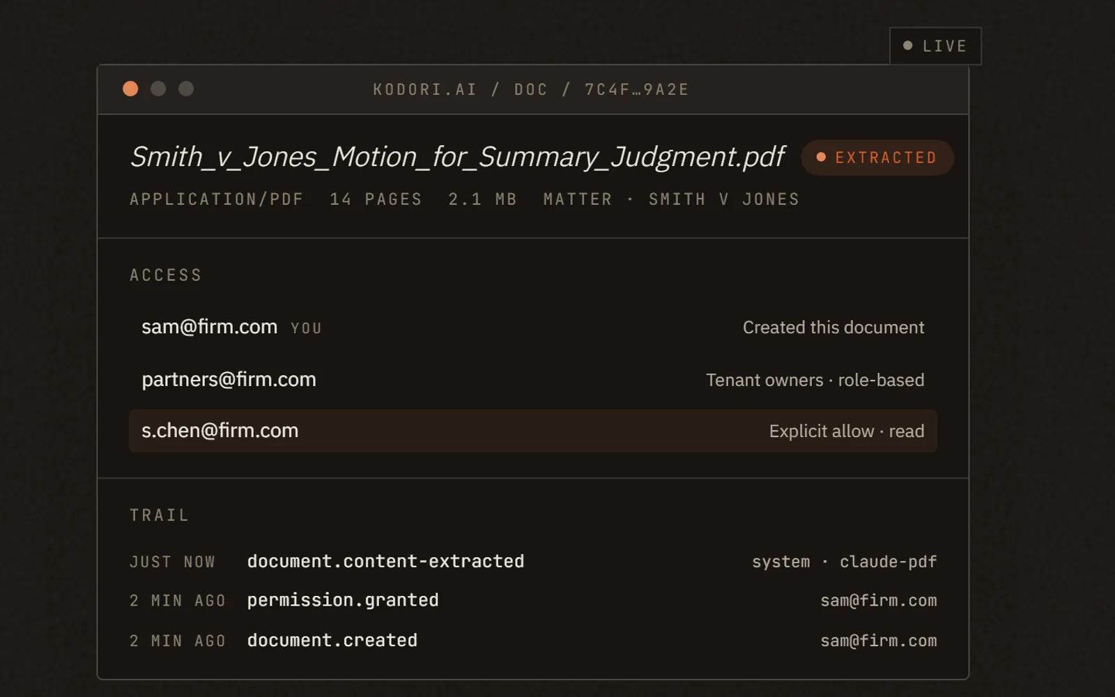 Kodori product interface